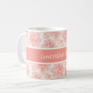 Abstrakt blomster vattenfärg mönster persika och r kaffemugg
