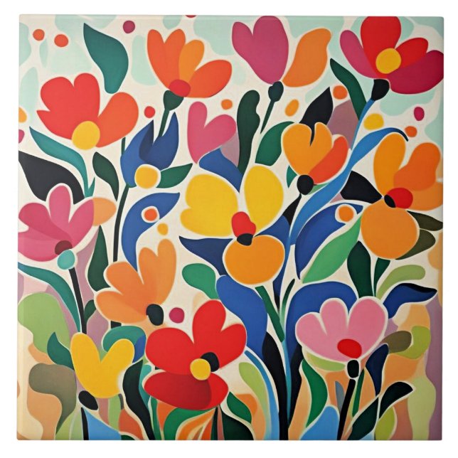 Abstrakt blomsterbakgrund, livfull, kakelplatta (Framsidan)