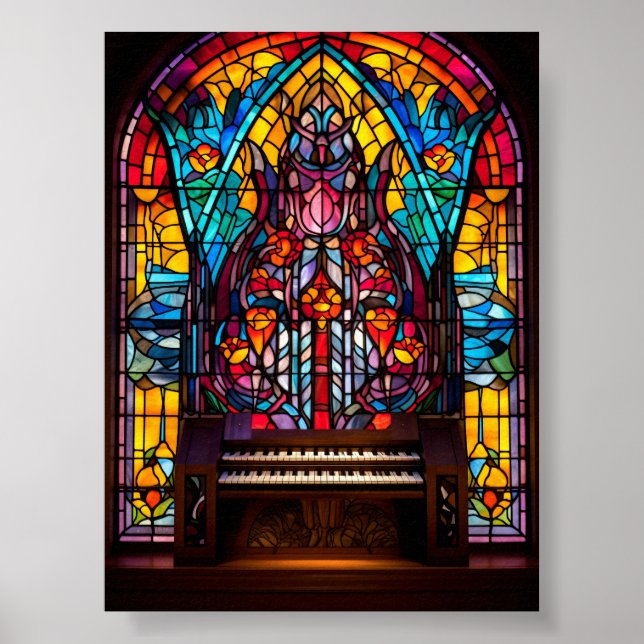 Abstrakt blomsterkathedralorgel glasmålning konst poster (Framsidan)