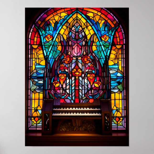 Abstrakt blomsterkathedralorgel glasmålning konst poster (Framsidan)