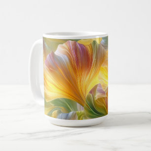 Abstrakt blomsterkonst med gula kronblad kaffemugg