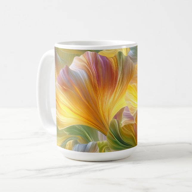 Abstrakt blomsterkonst med gula kronblad kaffemugg (Framsida vänster)