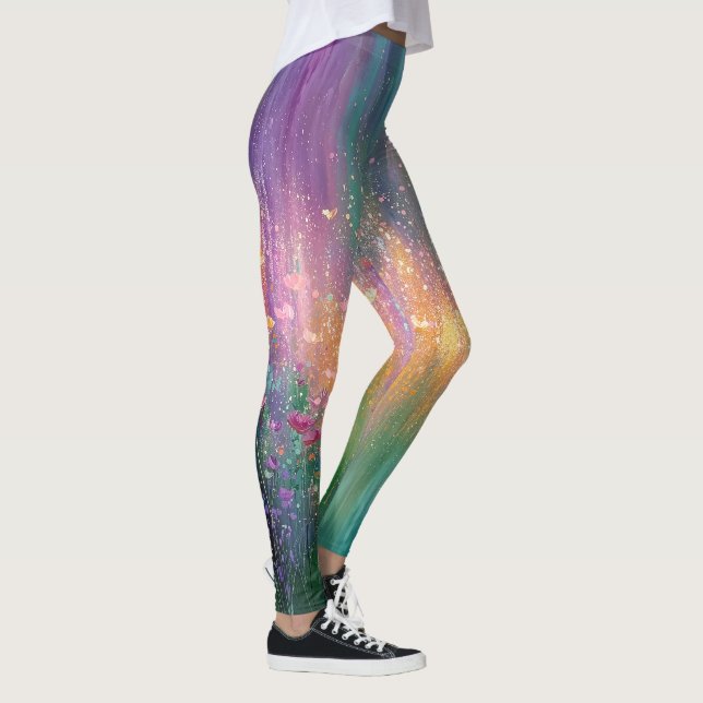 Abstrakt blomsterkonst med livfulla färger leggings (Höger)