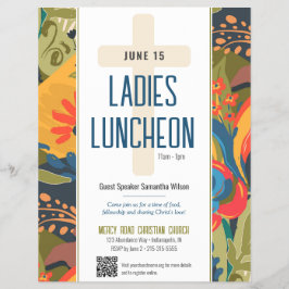 Abstrakt blomsterkvinnor kyrklunch reklamblad