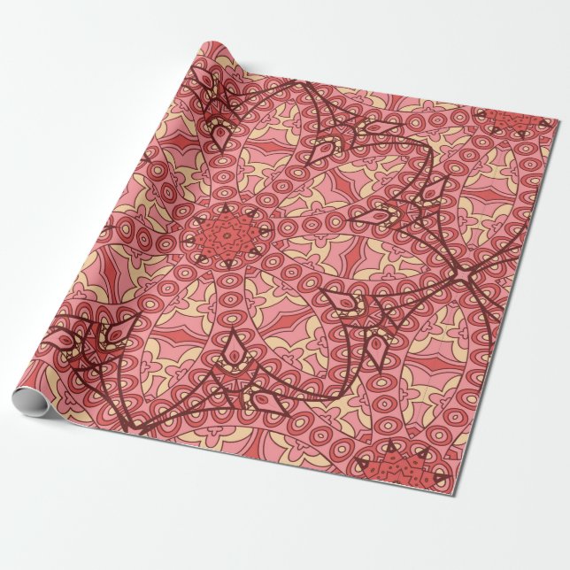 Abstrakt blomstermandala, etnisk, sömlös mönster presentpapper (Utrullad)