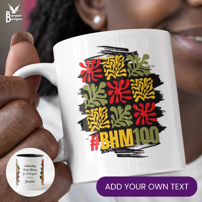 Abstrakt blomstermotiv 100-årsjubileum för Black H Mugg (Colorful Matisse-inspired ABSTRACT FLORAL souvenir mug to celebrate Black History Month Centennial. )