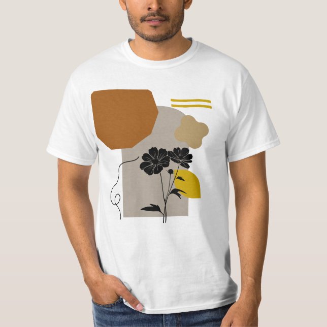 Abstrakt blomstersilhuett i beige t shirt (Framsida)