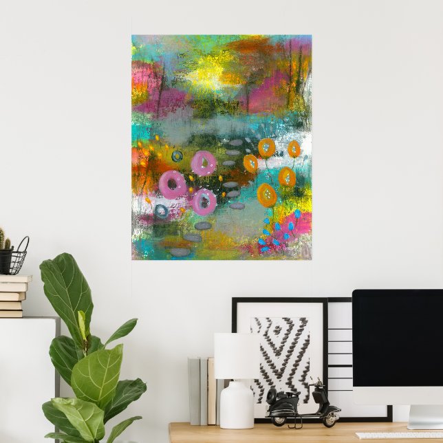 Abstrakt blomsterträdgård Blommig botanisk målning Poster (Hemmakontoret)