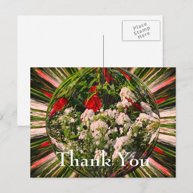 Abstrakt blomsterträdgård tack-kort med blommor vykort (Fram/baksida)