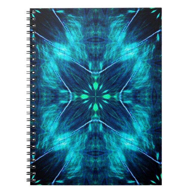 Abstrakt Bloom Aqua och Blue Fractal Design Anteckningsbok (Framsidan)