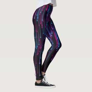 Abstrakt Blue and Lila Neon Linjer on Black Leggings
