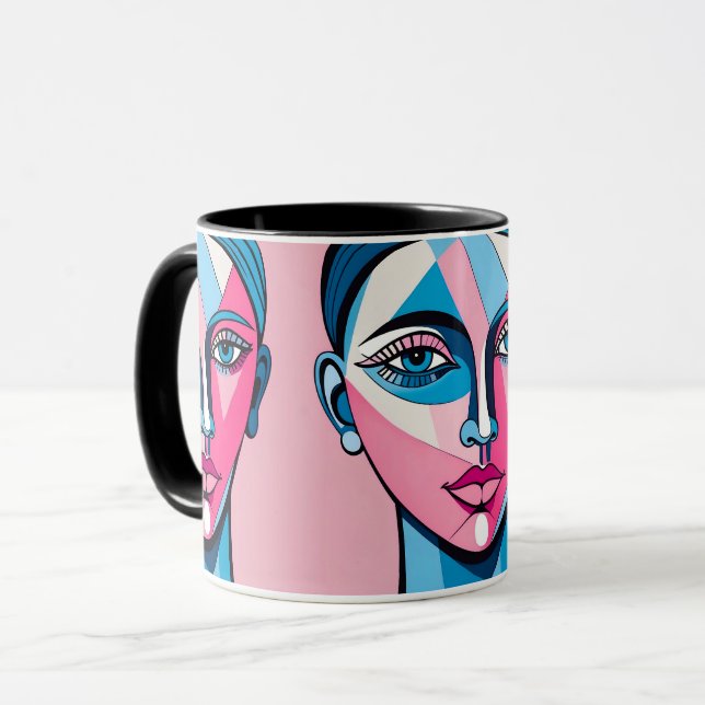 Abstrakt Blue and Rosa Ansikte Art Mugg (Framsida vänster)