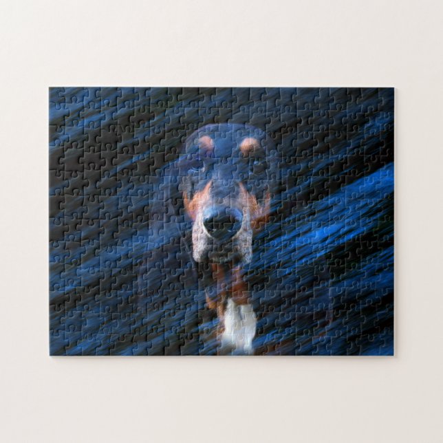 Abstrakt blue Basset Hound Pussel (Horisontell)