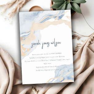 Abstrakt Blue Beige Coastal Beach Baby Shower Inbjudningar