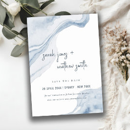Abstrakt Blue Beige Sea Vågar Sand Beach Wedding Spara Datumet