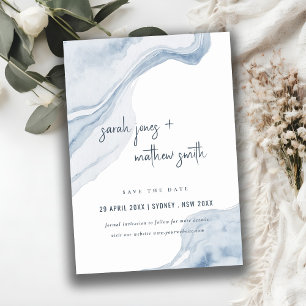 Abstrakt Blue Beige Sea Vågar Sand Beach Wedding Spara Datumet