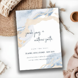 Abstrakt Blue Beige Sea Vågar Sand Beach Wedding Spara Datumet