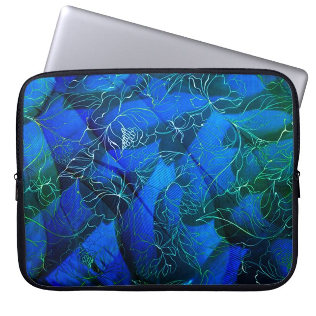 Abstrakt Blue Blommigt Neoprene Laptop sleeve (Framsidan)