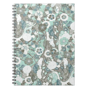 Abstrakt Blue Brown Flowers Anteckningsbok