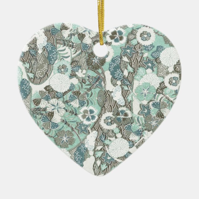 Abstrakt Blue Brown Flowers Julgransprydnad Keramik (Framsidan)