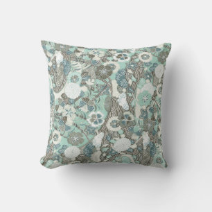 Abstrakt Blue Brown Flowers Kudde