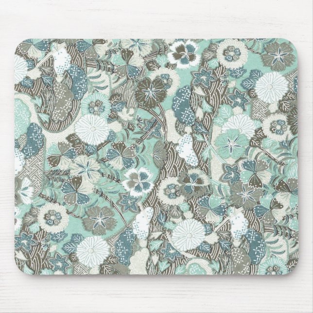 Abstrakt Blue Brown Flowers Musmatta (Framsidan)