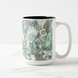 Abstrakt Blue Brown Flowers Två-Tonad Mugg