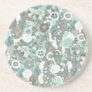 Abstrakt Blue Brown Flowers Underlägg