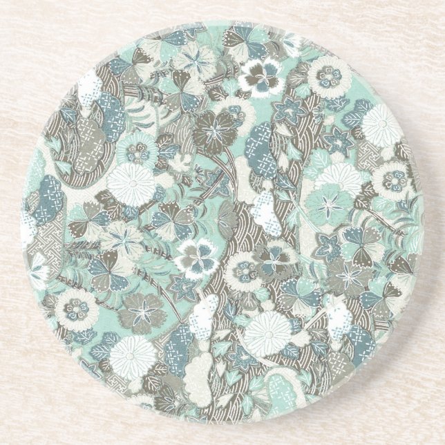 Abstrakt Blue Brown Flowers Underlägg (Framsidan)