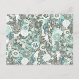 Abstrakt Blue Brown Flowers Vykort