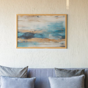 Abstrakt Blue Brown Modern målning Poster