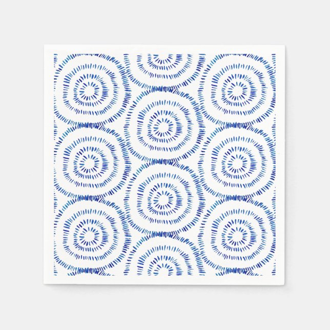Abstrakt Blue Brushstroke Circle Coastal Pappersservett (Framsidan)
