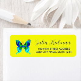 Abstrakt blue butterfly returadress etikett
