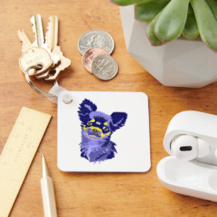 Abstrakt Blue Chihuahua Keychain Nyckelring