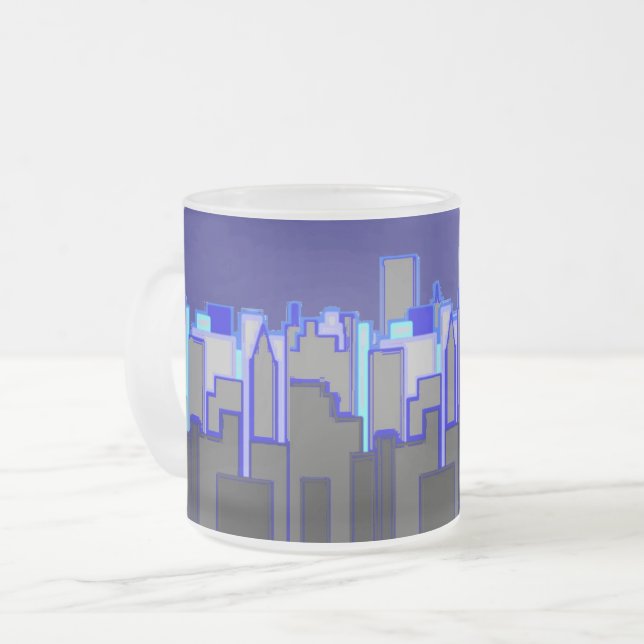 Abstrakt Blue City Skyline Art Frostad Glasmugg (Framsida vänster)