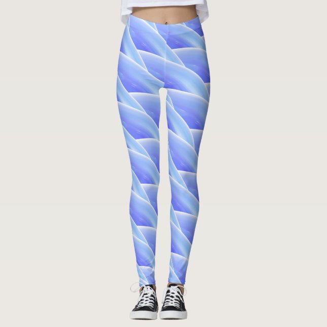 Abstrakt Blue Curly Wave Mönster #3 Leggings (Framsida)