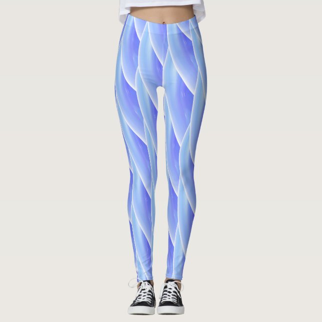 Abstrakt Blue Curly Wave Mönster #4 Leggings (Framsida)