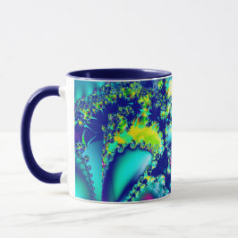 Abstrakt Blue Cyan Grönt Fractal Mugg