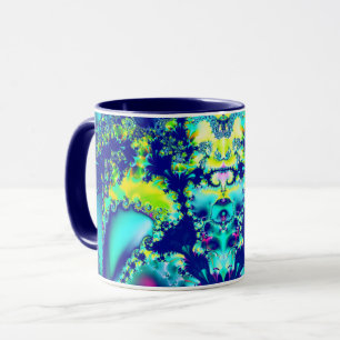 Abstrakt Blue Cyan Grönt Fractal Mugg