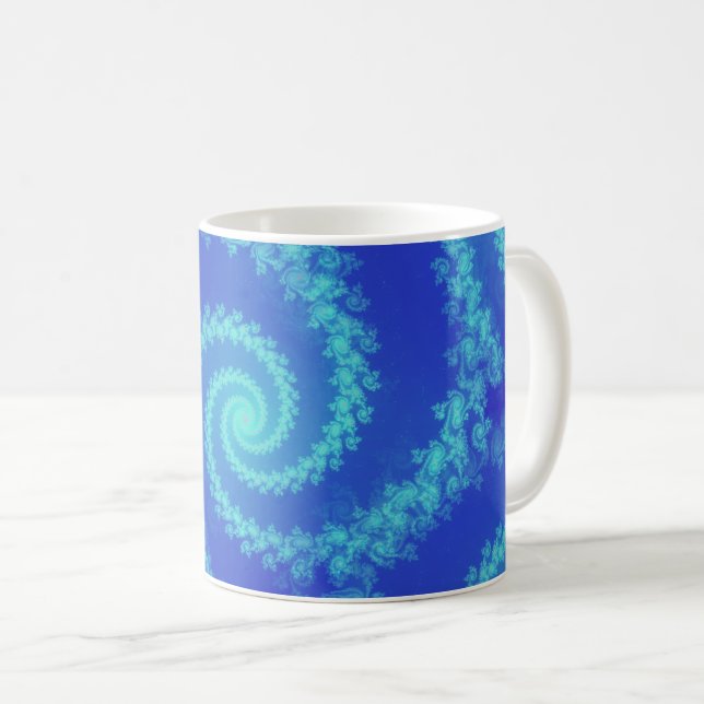 Abstrakt Blue Cyan Spiral Fractal Kaffemugg (Framsida höger)