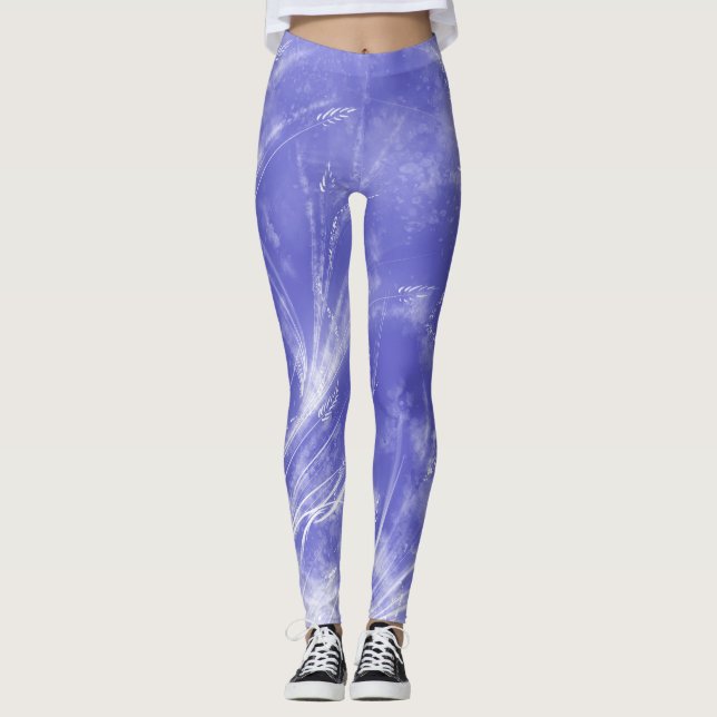 Abstrakt Blue Dandelions & Fireflies Leggings (Framsida)