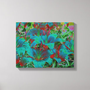 Abstrakt Blue Daylilies Raindros Flower Canvastryck