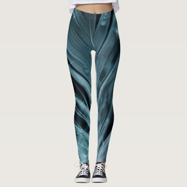 Abstrakt Blue Feathery Linjer Leggings (Framsida)