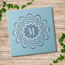 Abstrakt Blue Flower Anpassningsbar Monogram Initi Kakelplatta