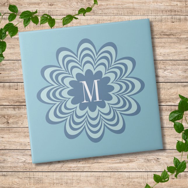 Abstrakt Blue Flower Anpassningsbar Monogram Initi Kakelplatta (Skapare uppladdad)