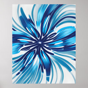 Abstrakt Blue Flower Art Deco Poster