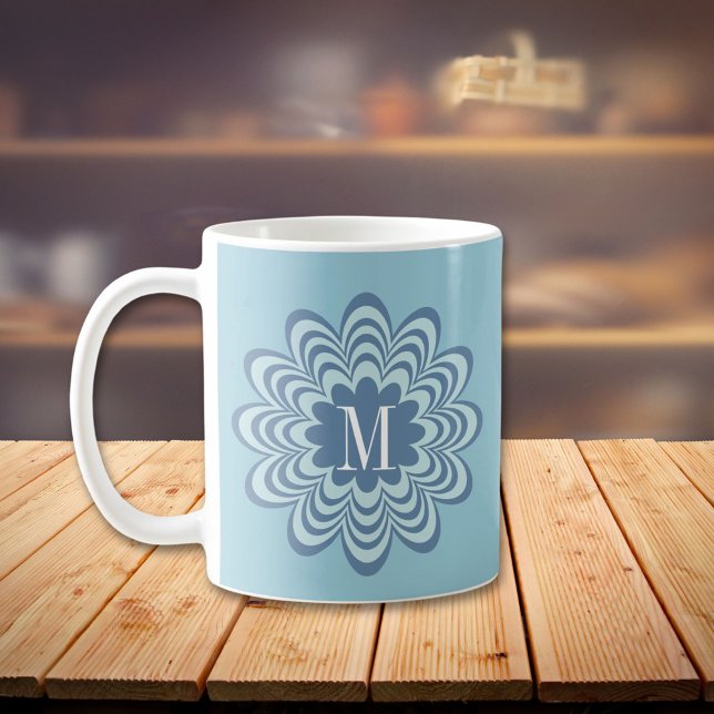 Abstrakt Blue Flower Monogram Kaffemugg (Skapare uppladdad)