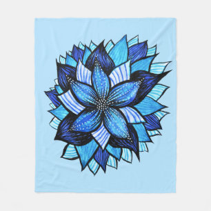 Abstrakt Blue Flower Söt Blommigt Mandala Bläck Ar Fleecefilt