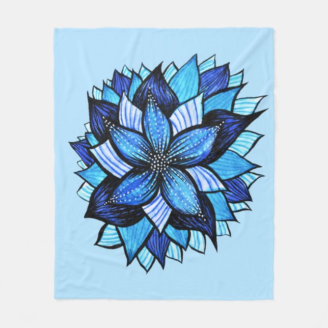 Abstrakt Blue Flower Söt Blommigt Mandala Bläck Ar Fleecefilt (Framsidan)