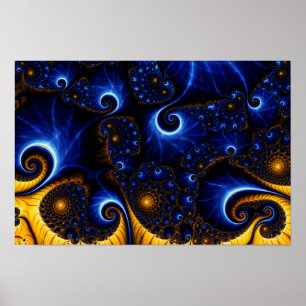 Abstrakt Blue Fractal Himlar Kanvastryck Poster